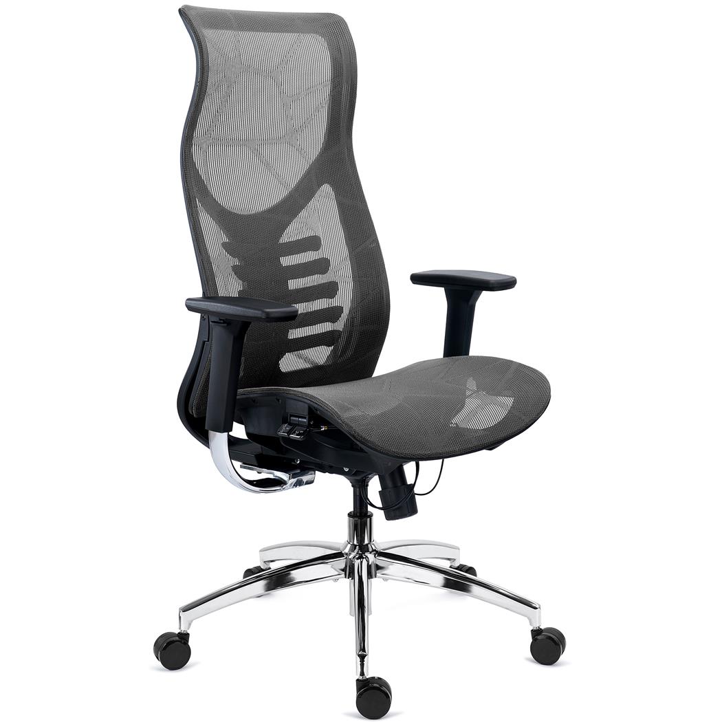 Chaise Ergonomique VICTUS, Dossier Haut avec Soutien Lombaire, Utilisation Intensive 8h, en Maille, Gris