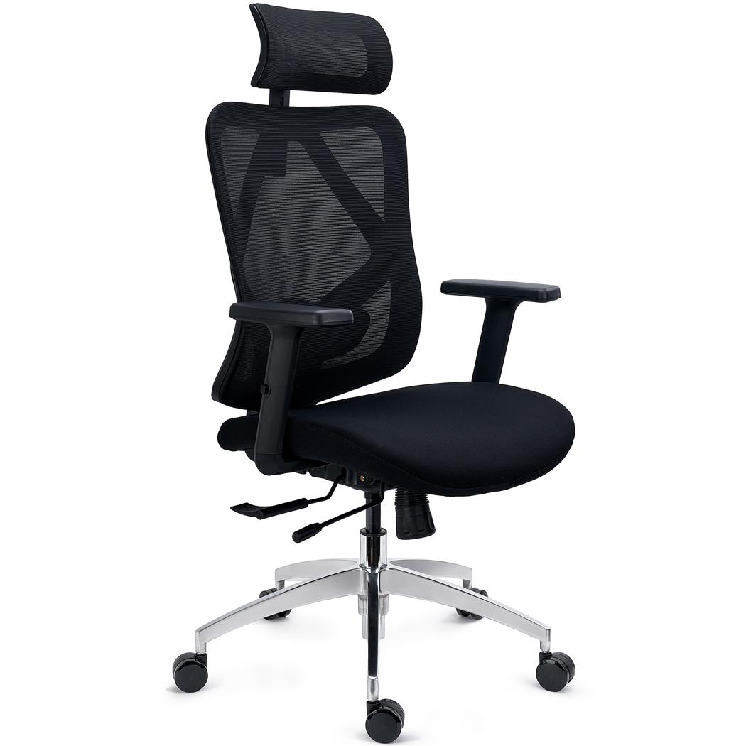 Chaise Ergonomique LONDON, Support Lombaire Réglable, Assise Réglable en Profondeur, Utilisation Intensive 8h, Noir