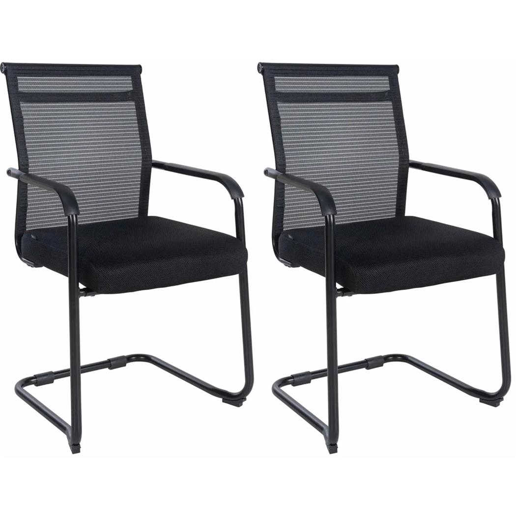 Lot de 2 Chaises Visiteur ORES, Grand Rembourrage et Design élégant, Structure en métal Noir
