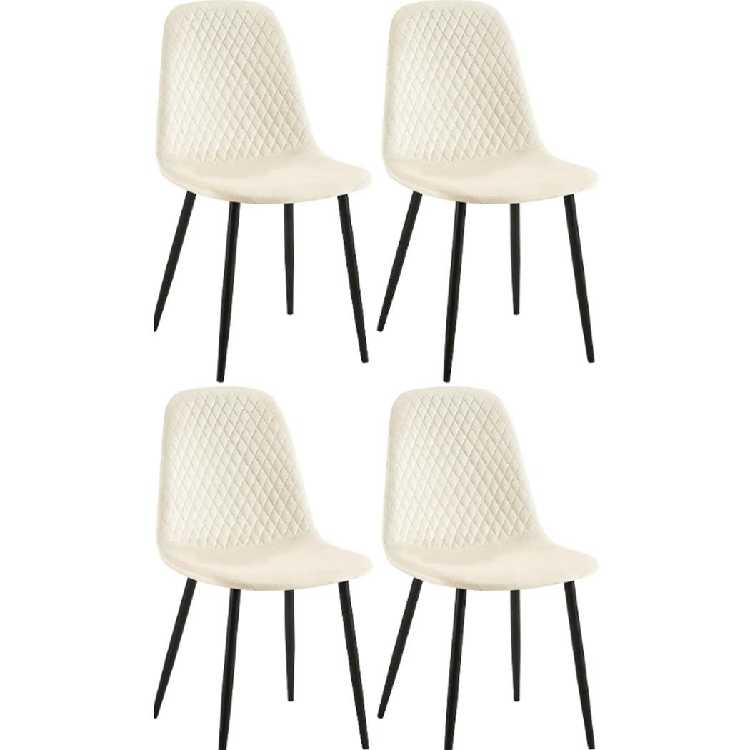 Lot de 4 Chaises visiteur DOGMA, Design Elégant, Piétement métallique, en Velours, Crème