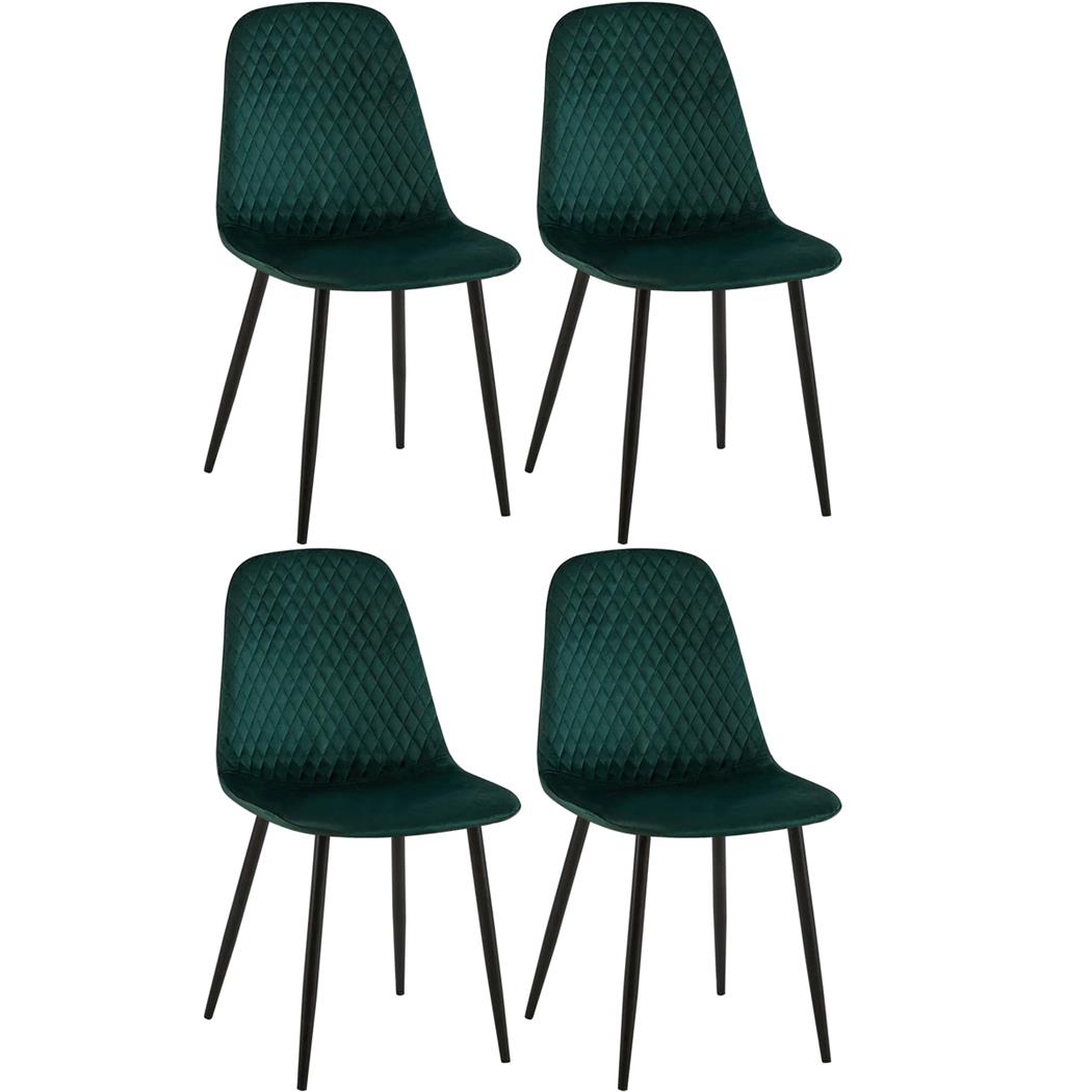 Lot de 4 Chaises visiteur DOGMA, Design Elégant, Piétement métallique, en Velours, Vert