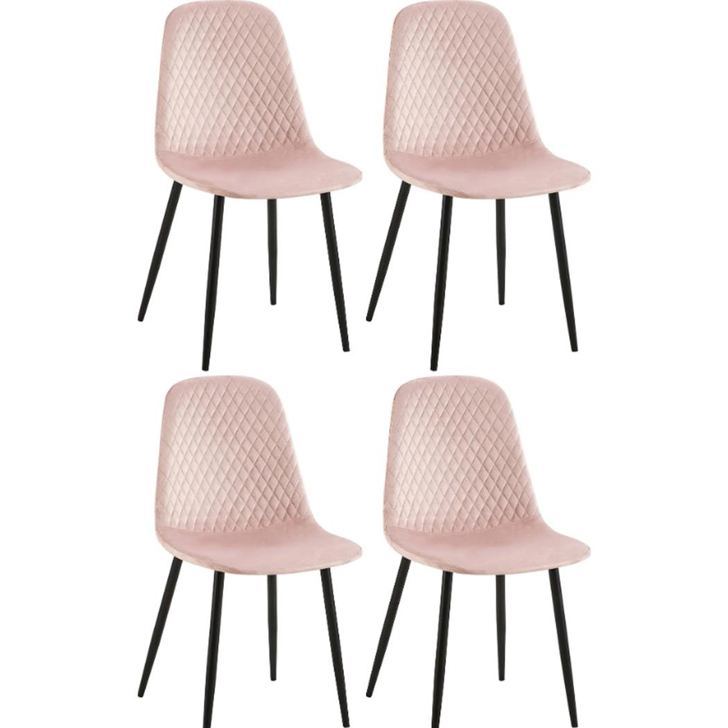 Lot de 4 Chaises visiteur DOGMA, Design Elégant, Piétement métallique, en Velours, Rose Poudré