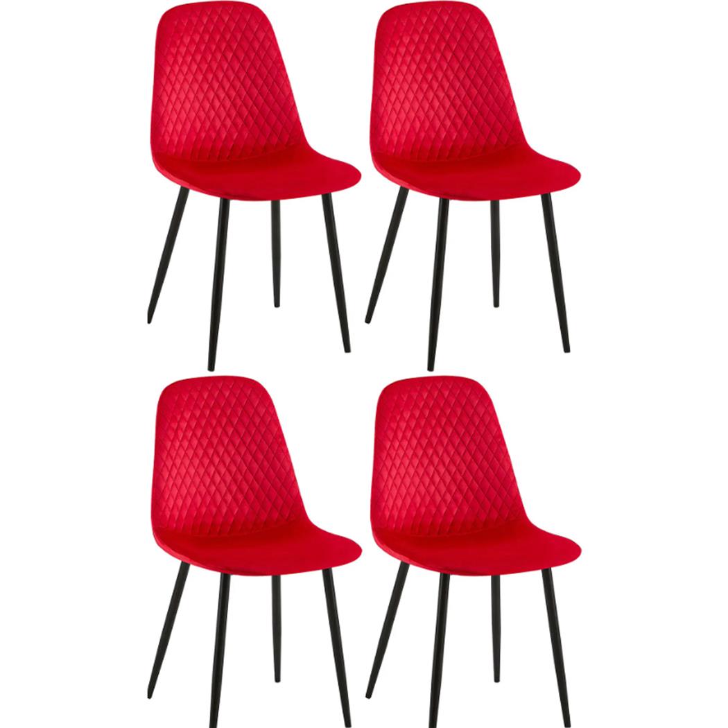 Lot de 4 Chaises visiteur DOGMA, Design Elégant, Piétement métallique, en Velours, Rouge