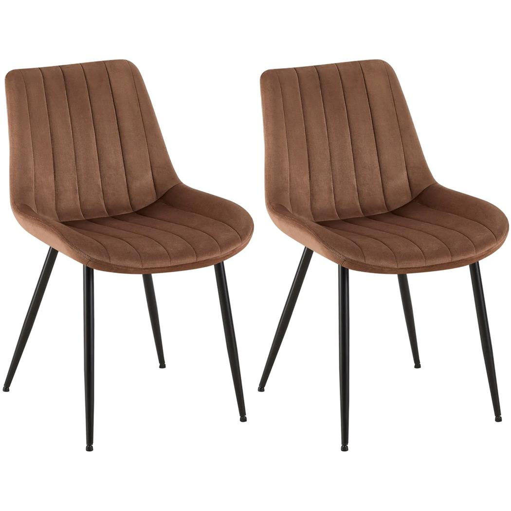 Lot de 2 Chaises de Salle à Manger ZEFIR, Structure métallique, Revêtement en Velours Marron