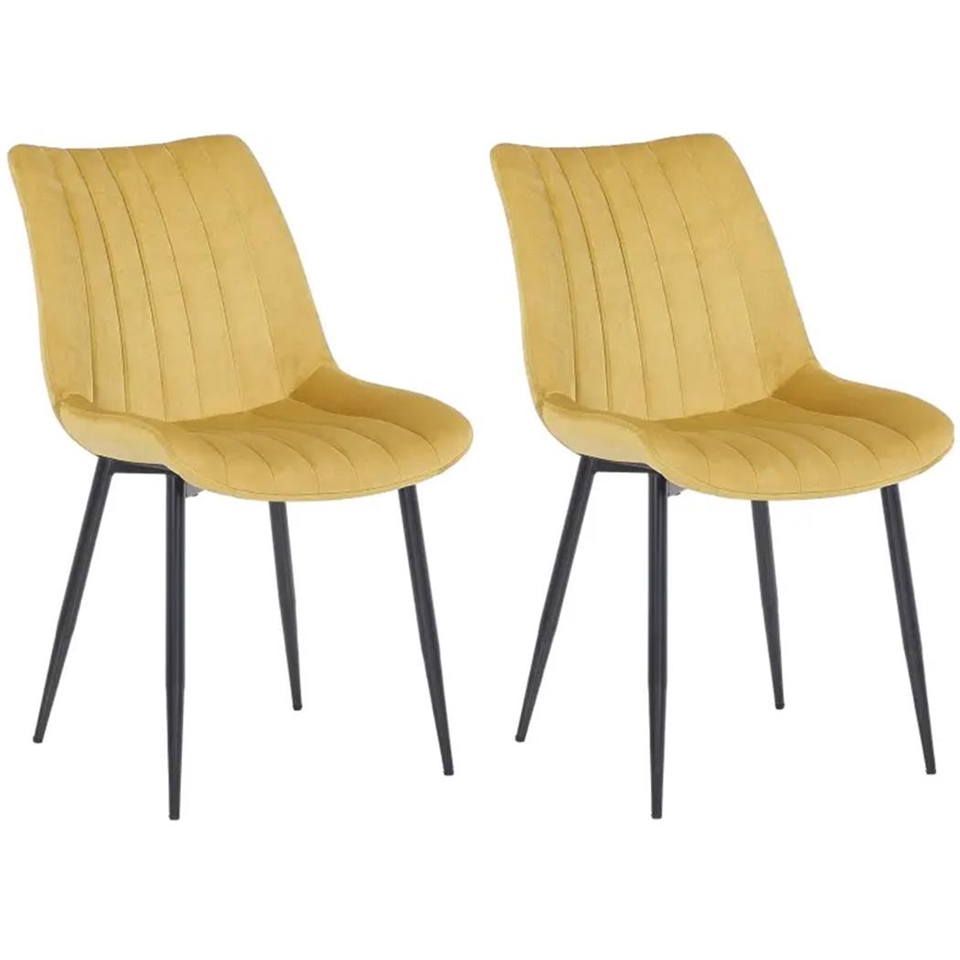 Lot de 2 Chaises de Salle à Manger ZEFIR, Structure métallique, Revêtement en Velours Jaune