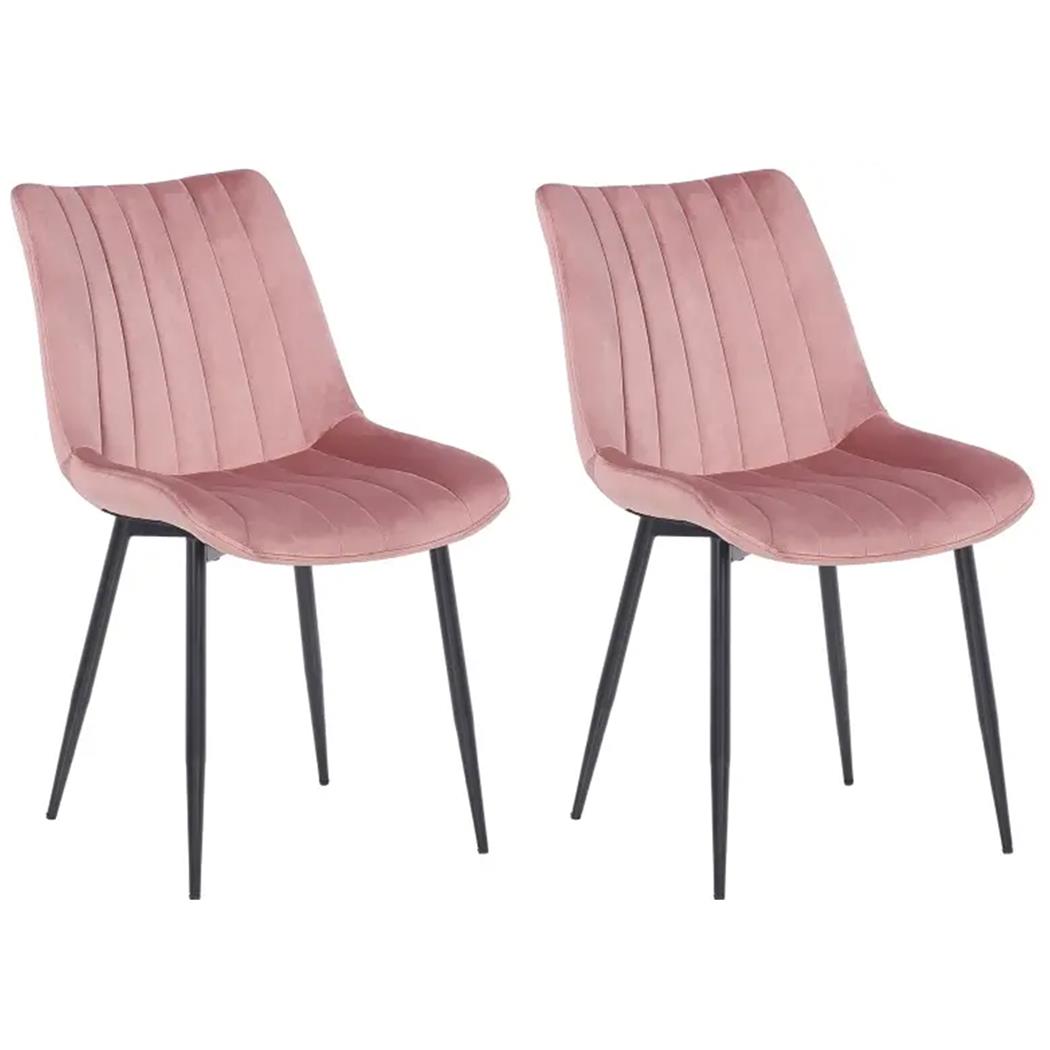 Lot de 2 Chaises de Salle à Manger ZEFIR, Structure métallique, Revêtement en Velours Rose 