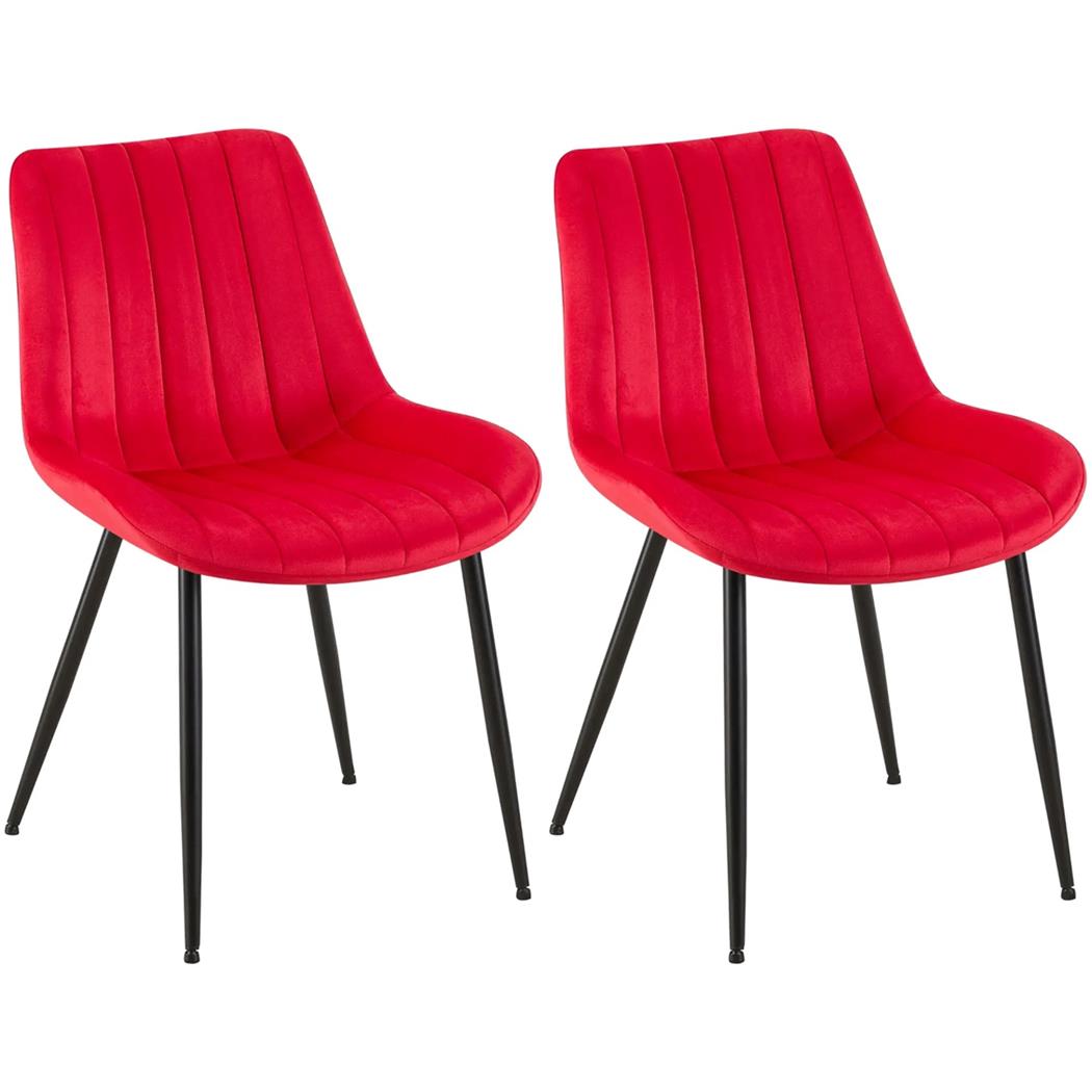 Lot de 2 Chaises de Salle à Manger ZEFIR, Structure métallique, Revêtement en Velours Rouge