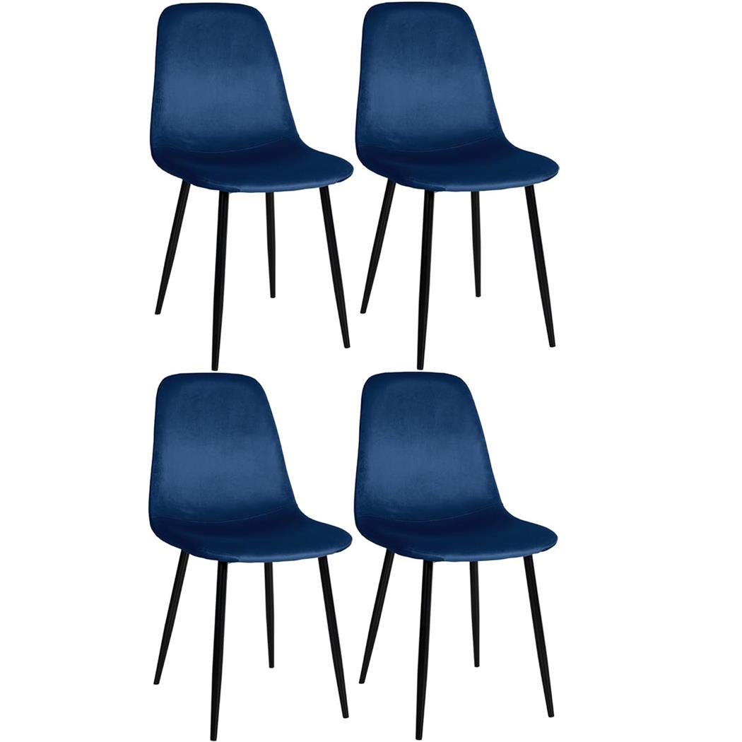 Lot de 4 Chaises visiteurs NAIPES, Design Elégant, Structure en métal Noir, Velours, Bleu