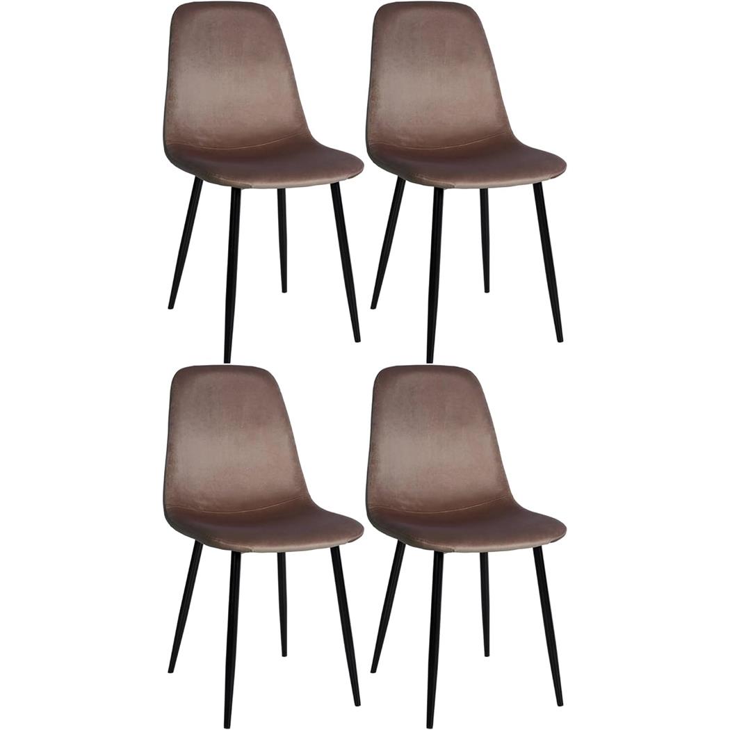 Lot de 4 Chaises visiteurs NAIPES, Design Elégant, Structure en métal Noir, Velours, Marron