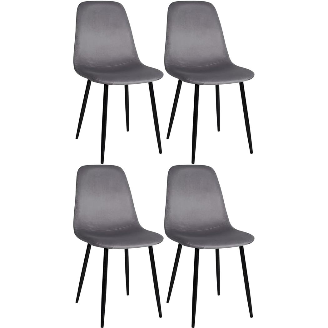 Lot de 4 Chaises visiteurs NAIPES, Design Elégant, Structure en métal Noir, Velours, Gris Foncé