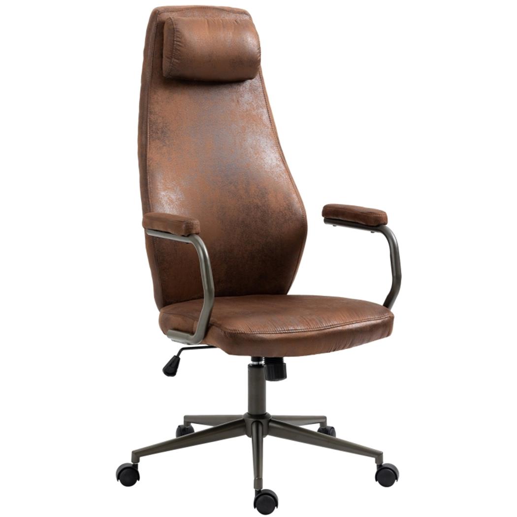 Fauteuil de Bureau FLORENCE, Structure en Métal Noir Mat, Revêtement Cuir, Marron