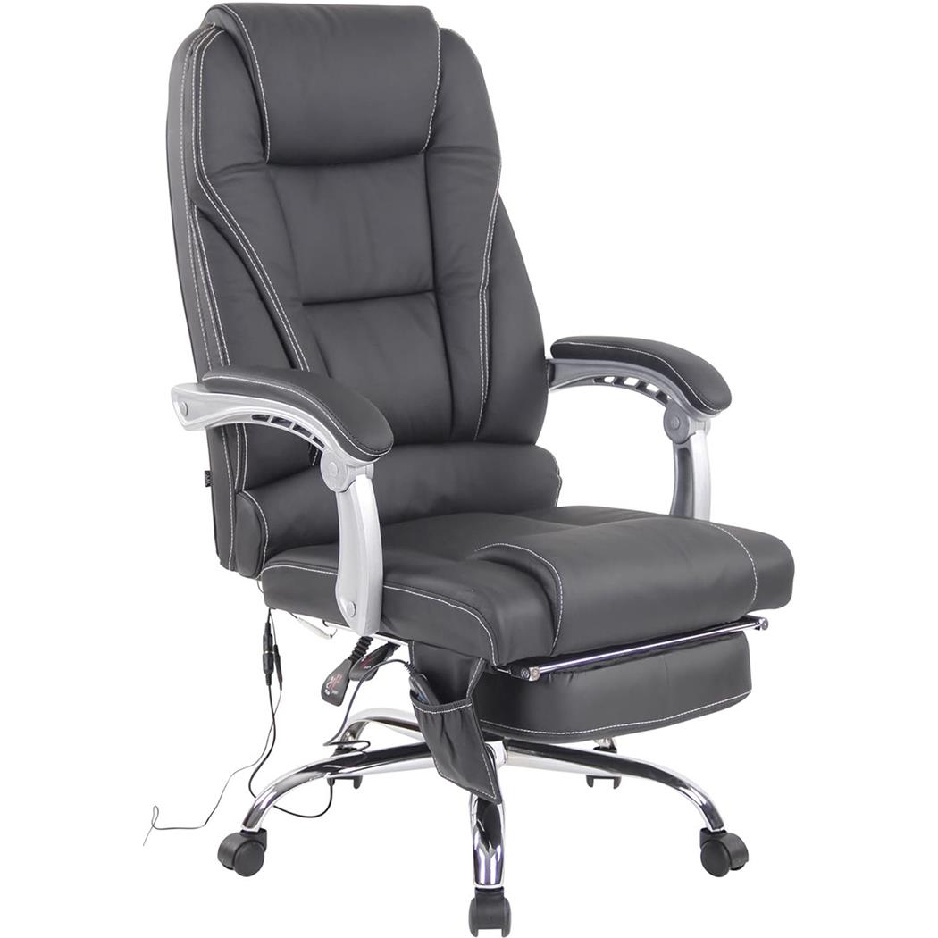 Fauteuil de bureau COMODITY MASSAGE CUIR AUTHENTIQUE, Repose-pieds Extensible, Fonction massage, Noir