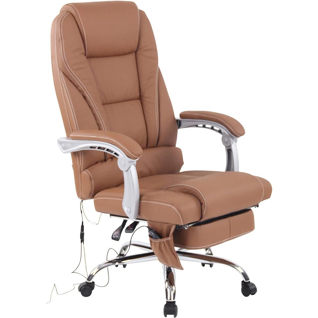 Fauteuil de bureau COMODITY MASSAGE CUIR AUTHENTIQUE, Repose-pieds Extensible, Fonction massage, Marron Clair