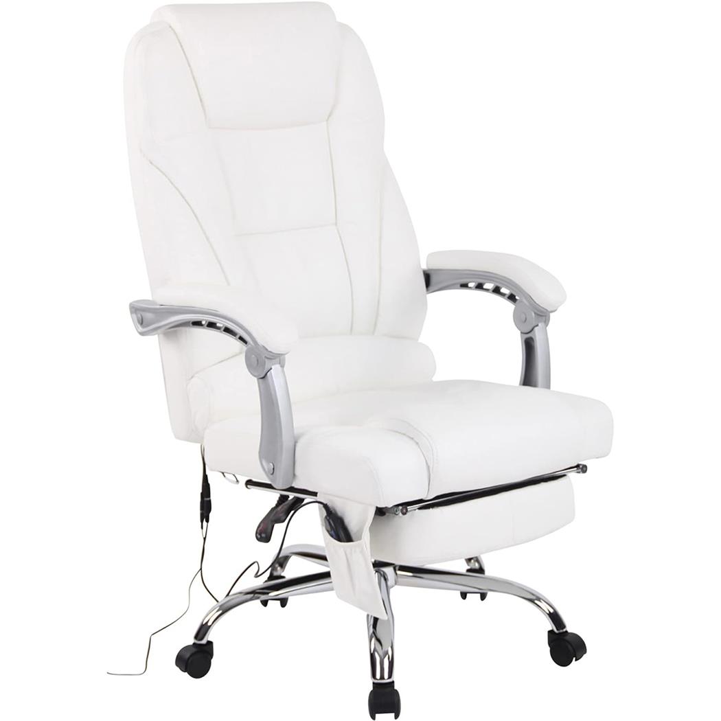 Fauteuil de bureau COMODITY MASSAGE CUIR AUTHENTIQUE, Repose-pieds Extensible, Fonction massage, Blanc