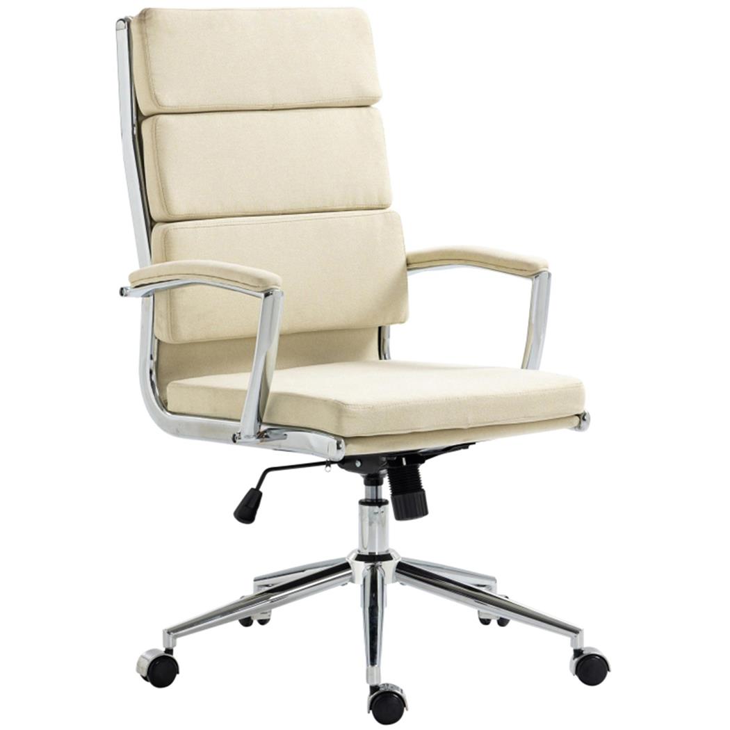 Fauteuil de Bureau TODRA TISSU, Confort et Elegance, Piètement Acier Chromé, Crème