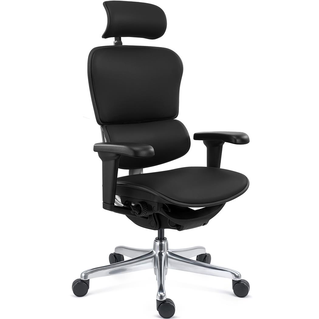 Chaise Ergonomique ERGO ULTRA, 100% Ajustable, Utilisation Intensive 8h, en Cuir Authentique Noir