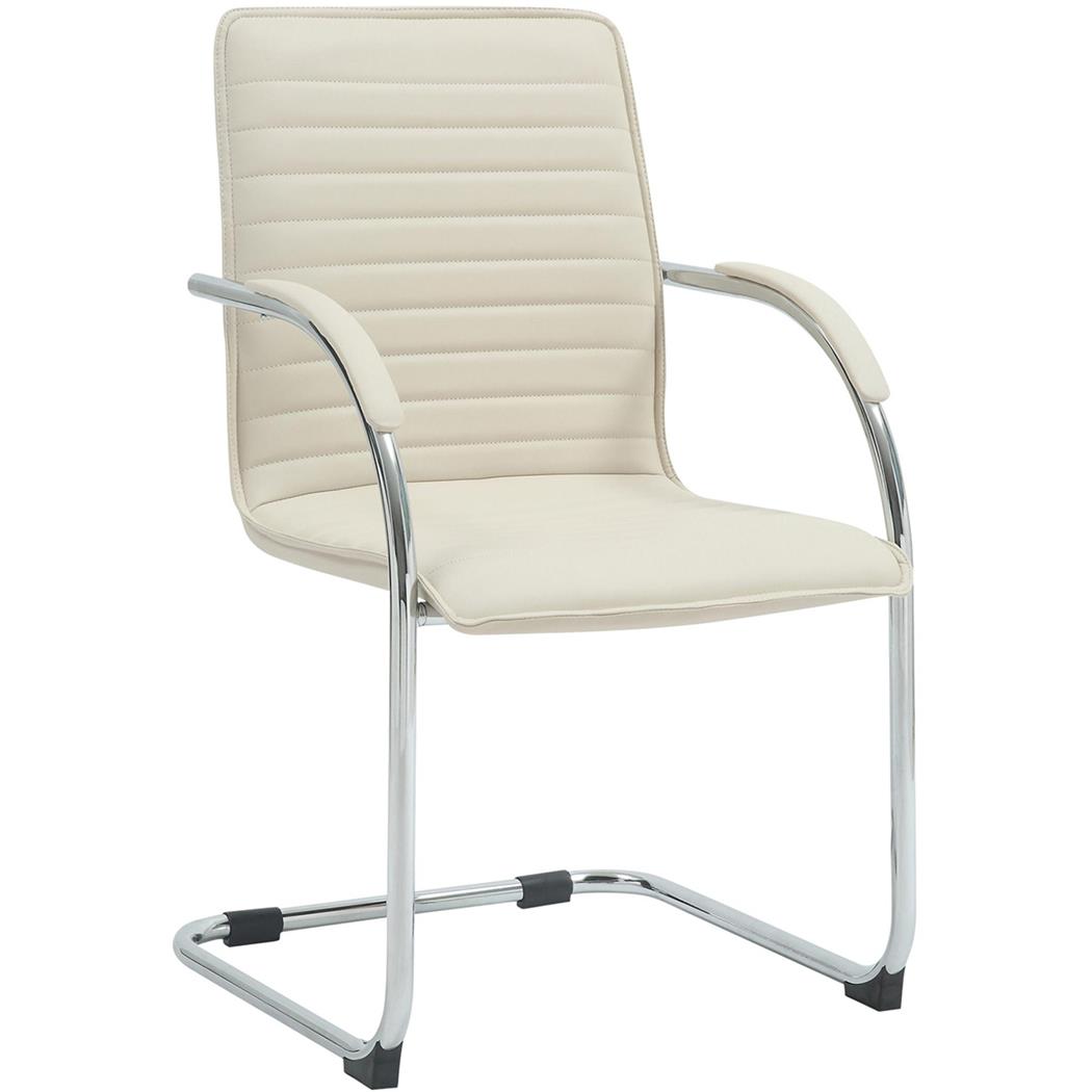 Chaise de Conférence GREGORY, Structure Métallique, Design élégant et moderne, Cuir, Crème
