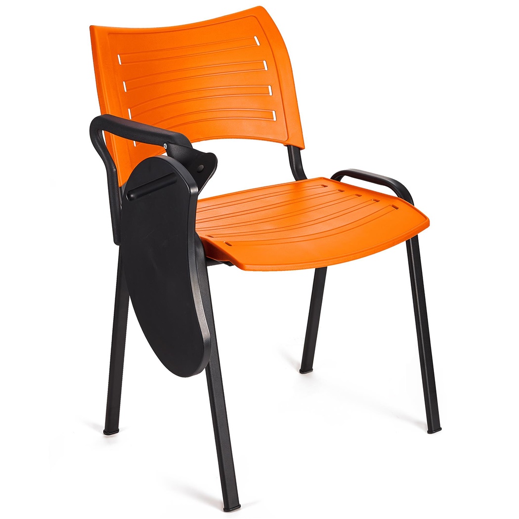 DEMO# Chaise visiteur ELVA AVEC TABLETTE, Empilable et Pratique, Piétement Noir, Orange
