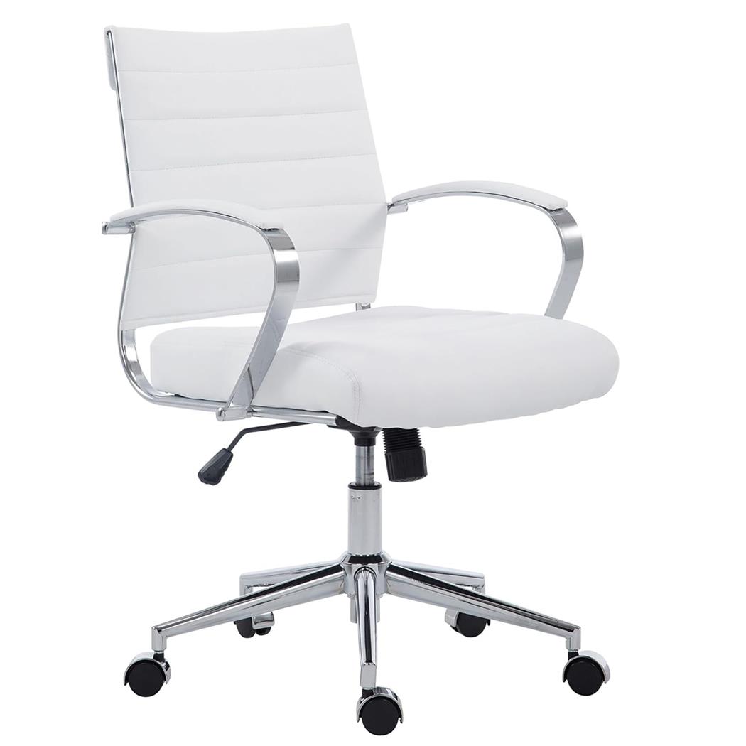 Chaise de bureau EVERY, Structure Métallique Chromée, Design élégant, Cuir, Blanc