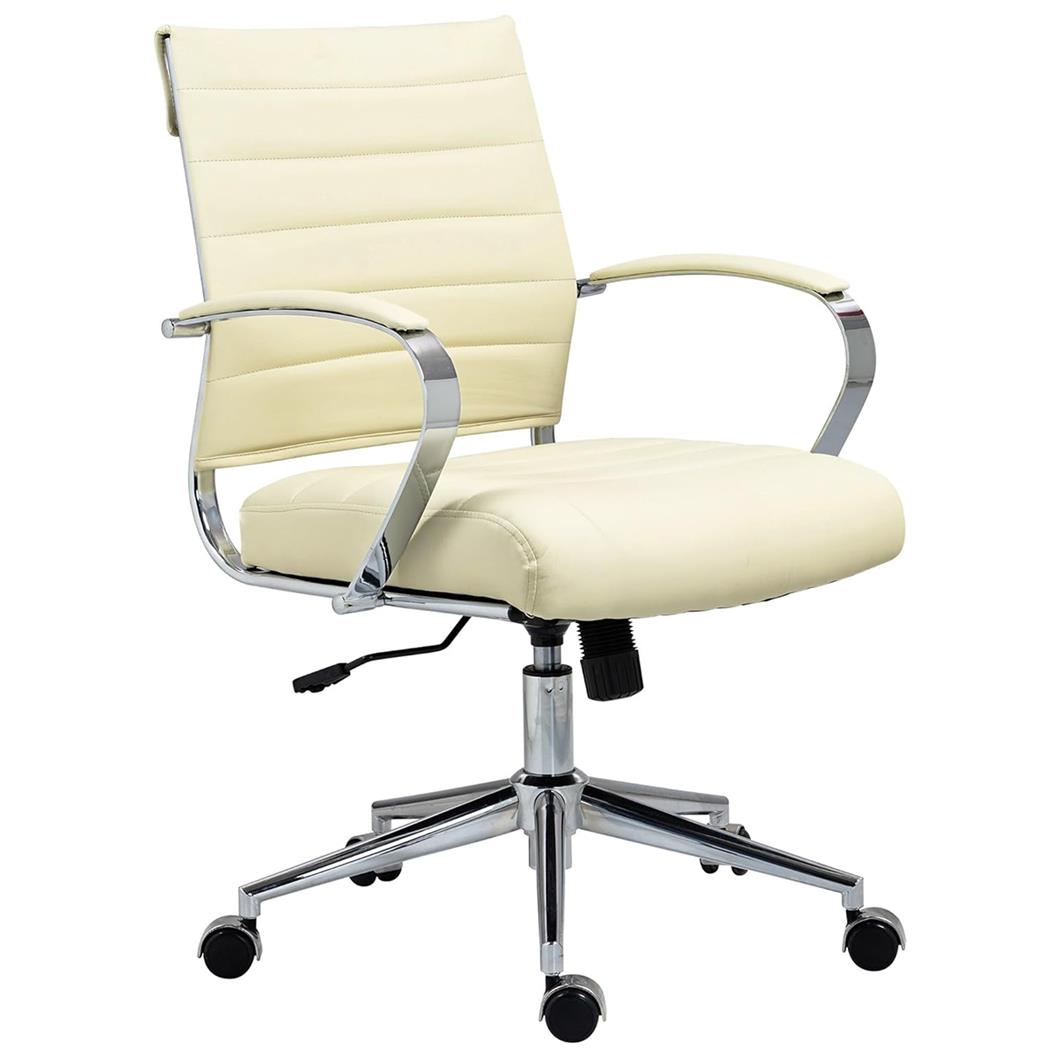 Chaise de bureau EVERY, Structure Métallique Chromée, Design élégant, Cuir, Crème