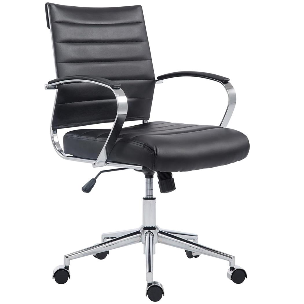 Chaise de bureau EVERY, Structure Métallique Chromée, Design élégant, Cuir, Noir