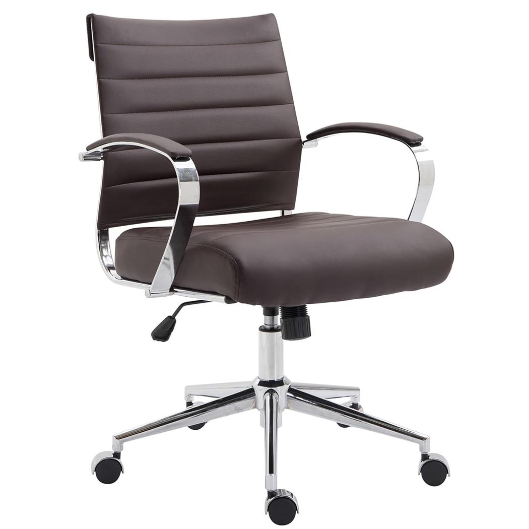 Chaise de bureau EVERY, Structure Métallique Chromée, Design élégant, Cuir, Marron