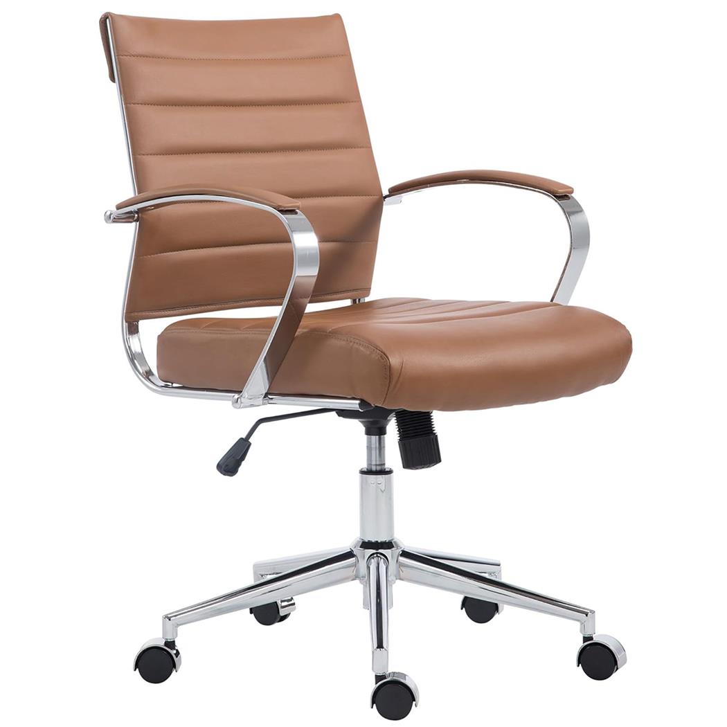 Chaise de bureau EVERY, Structure Métallique Chromée, Design élégant, Cuir, Marron Clair