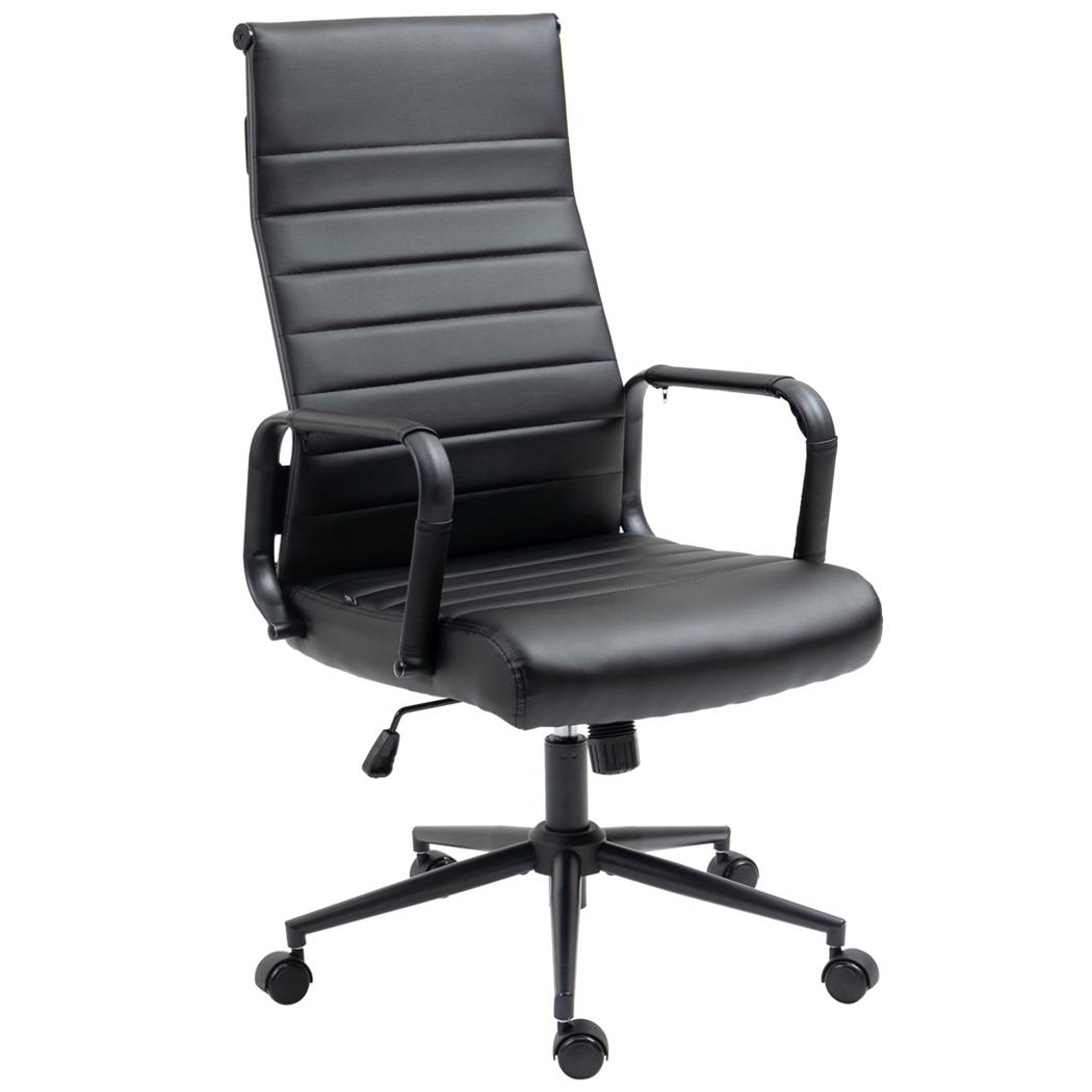 Chaise de bureau KOLMU, Piétement Métallique Noir, Design avec des coutures élégantes, Cuir, Noir