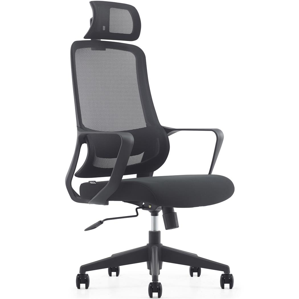 Chaise de bureau LUNA, Design Ergonomique, Appui-tête, Support Lombaire, en Maille et Tissu Noir