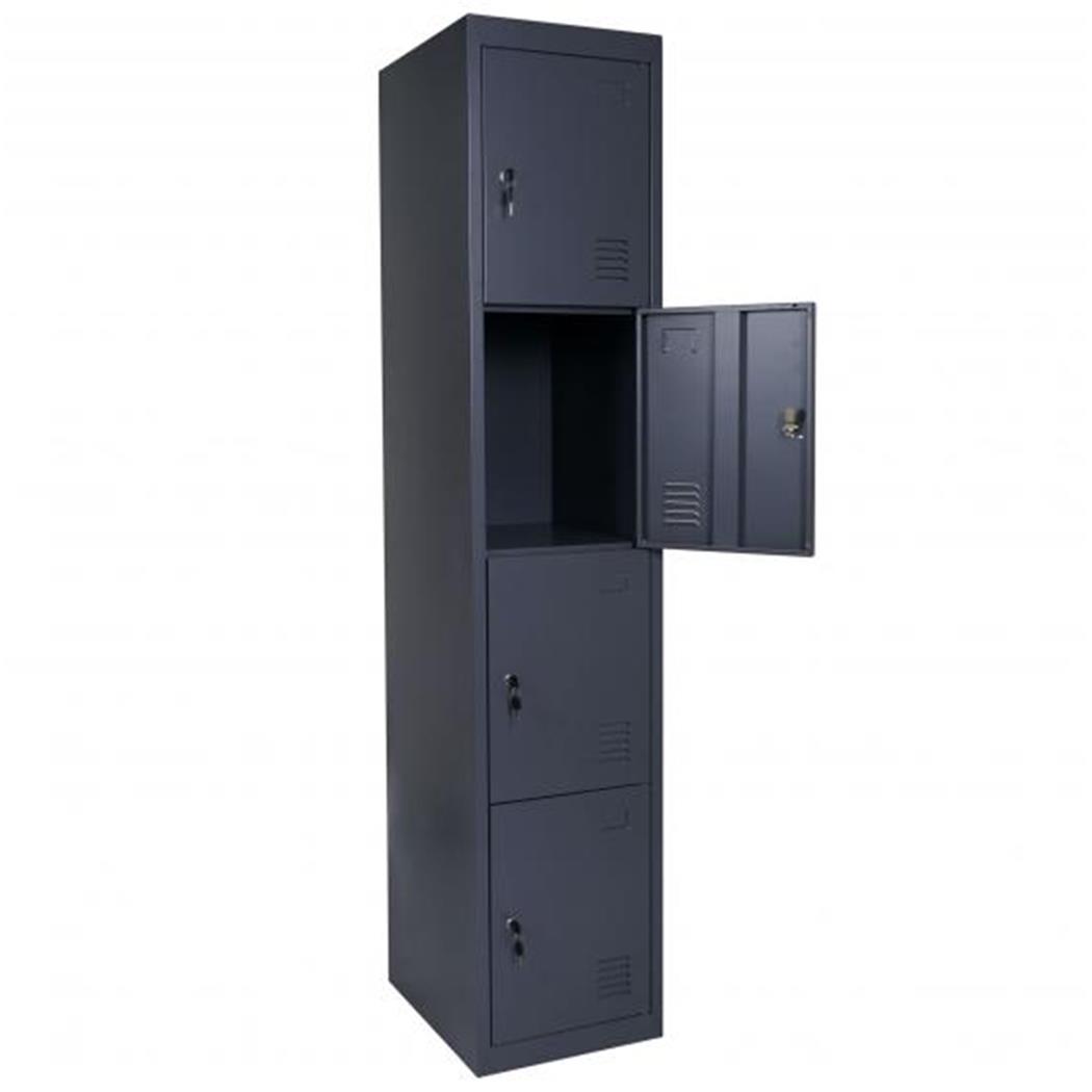 Meuble Casier Métallique HILDUR, 180x38x45 cm, 4 Portes avec Serrure, Anthracite