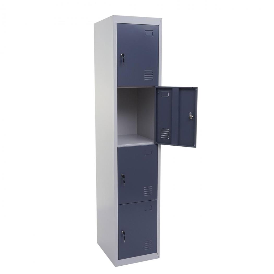 Meuble Casier Métallique HILDUR, 180x38x45 cm, 4 Portes avec Serrure, Gris Clair / Anthracite