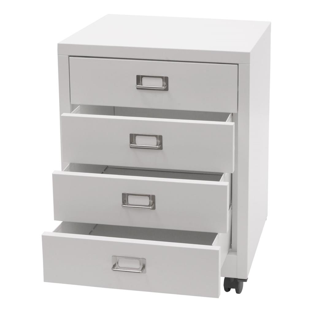 Caisson Mobile DONY, 4 Tiroirs, 40x41x55 cm, en Acier, Blanc