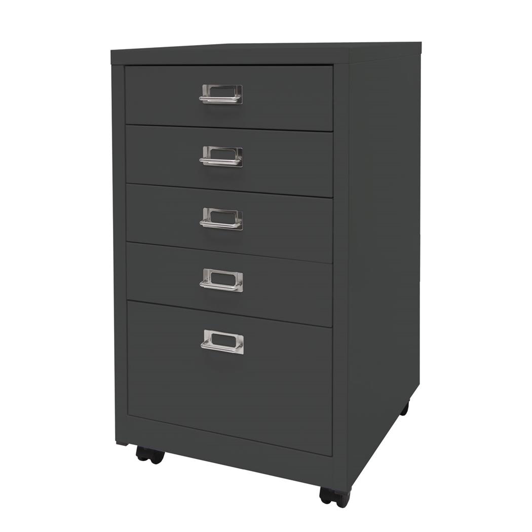 Caisson Mobile DONY PRO, 5 Tiroirs, 40x41x75 cm, en Acier, Gris Foncé