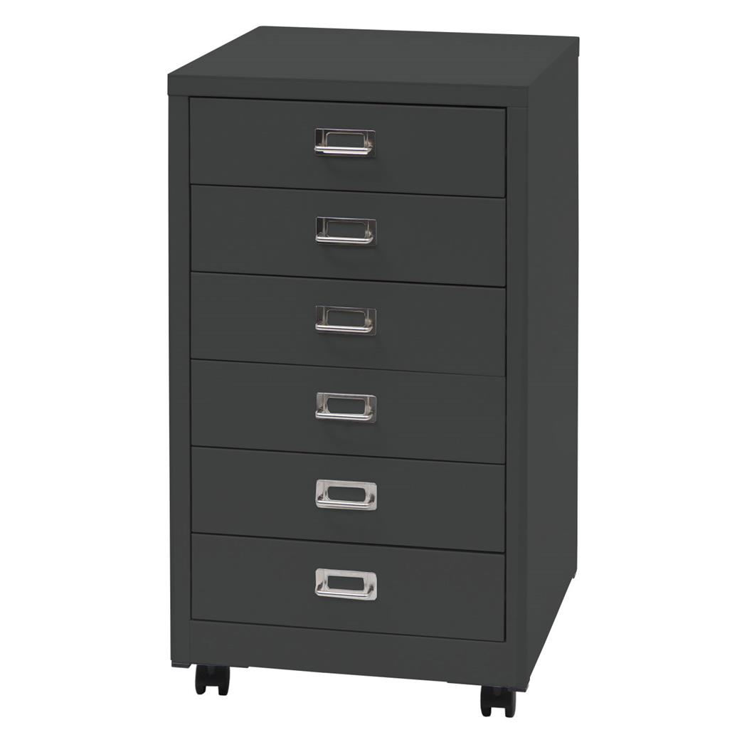 Caisson Mobile DONY, 6 Tiroirs, 40x41x75 cm, en Acier, Gris foncé