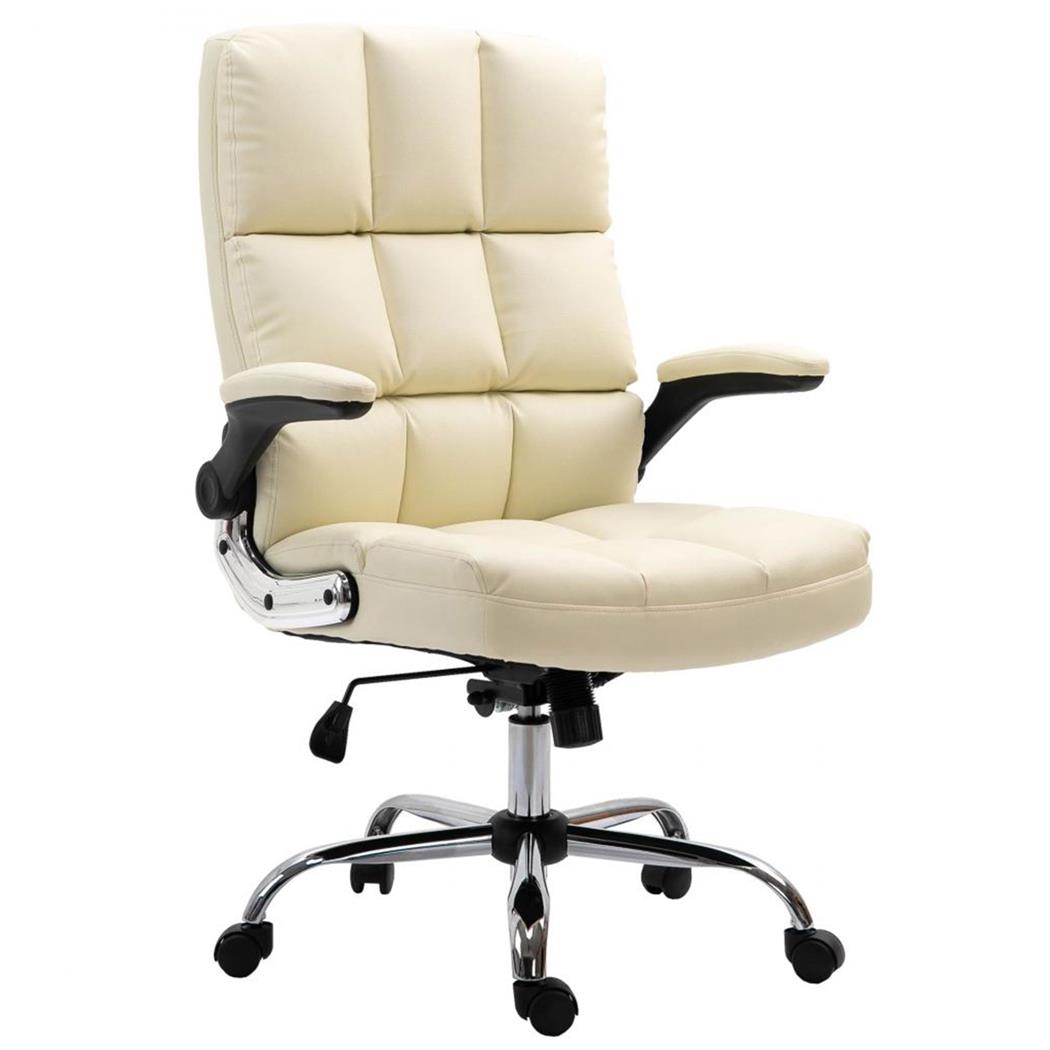 Fauteuil de bureau ALEXANDER, Grand Rembourrage, Accoudoirs relevables, Cuir, Crème