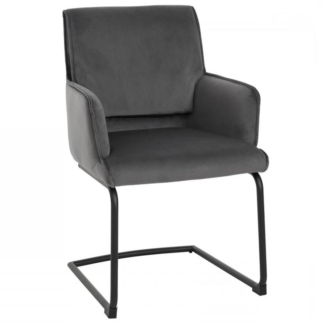 Chaise Visiteur NICHOLS, Structure Metallique Noire, Épais Rembourrage, en Tissu, Gris