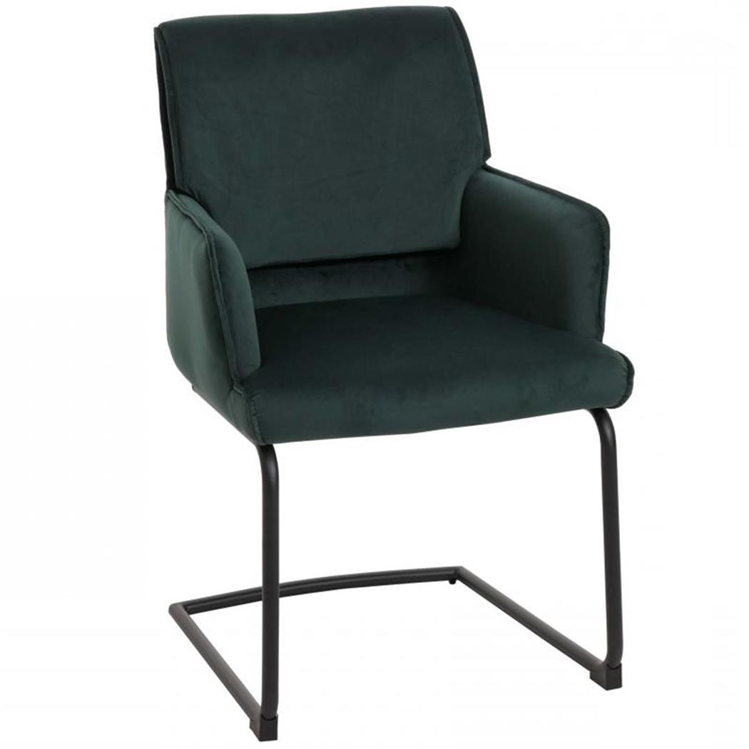 Chaise Visiteur NICHOLS, Structure Metallique Noire, Épais Rembourrage, en Tissu, Vert