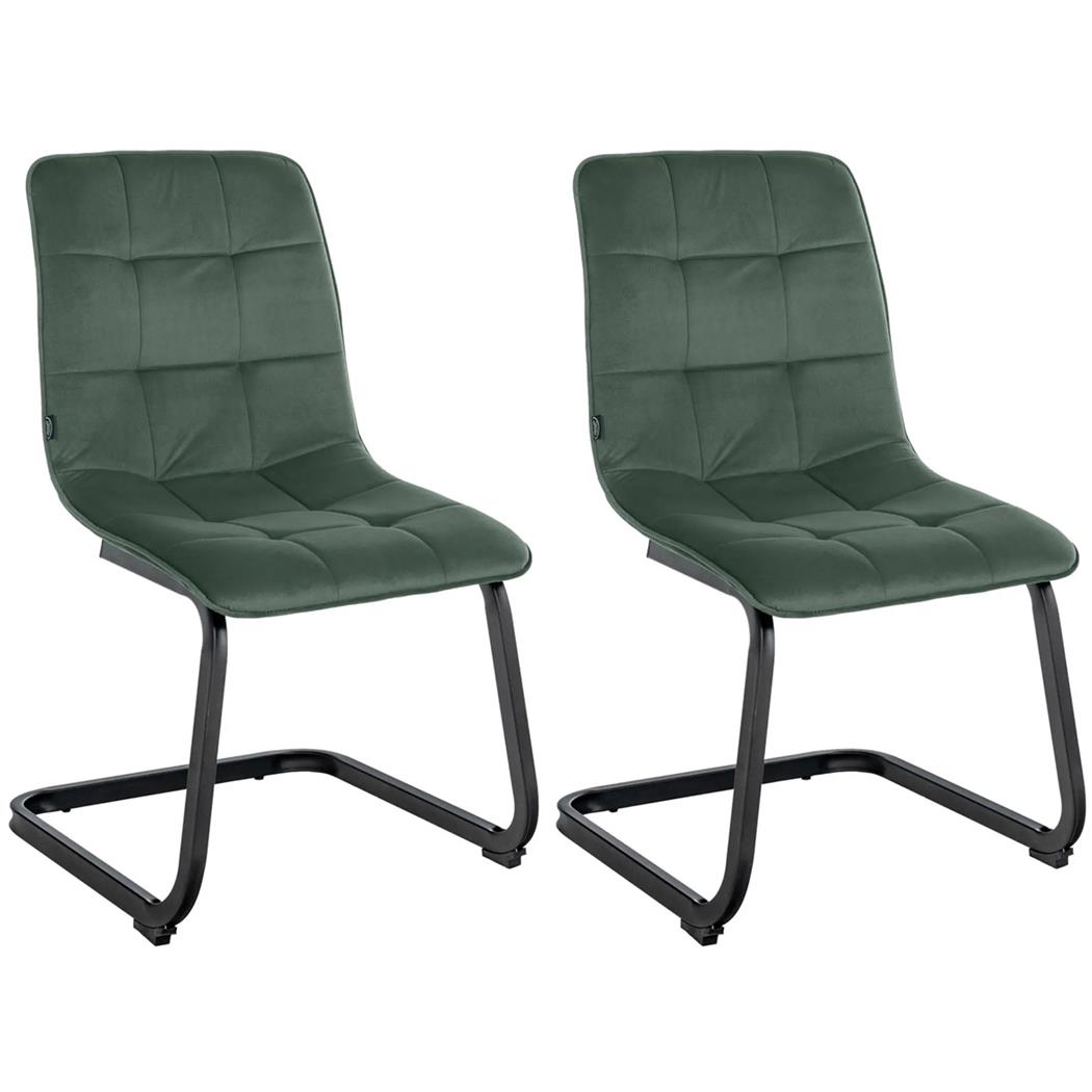 Lot de 2 Chaises Visiteurs ALISA, Rembourrage Épais, Structure Métallique, en Velours, Vert Foncé