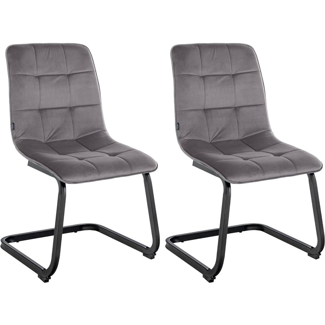 Lot de 2 Chaises Visiteurs ALISA, Rembourrage Épais, Structure Métallique, en Velours, Gris