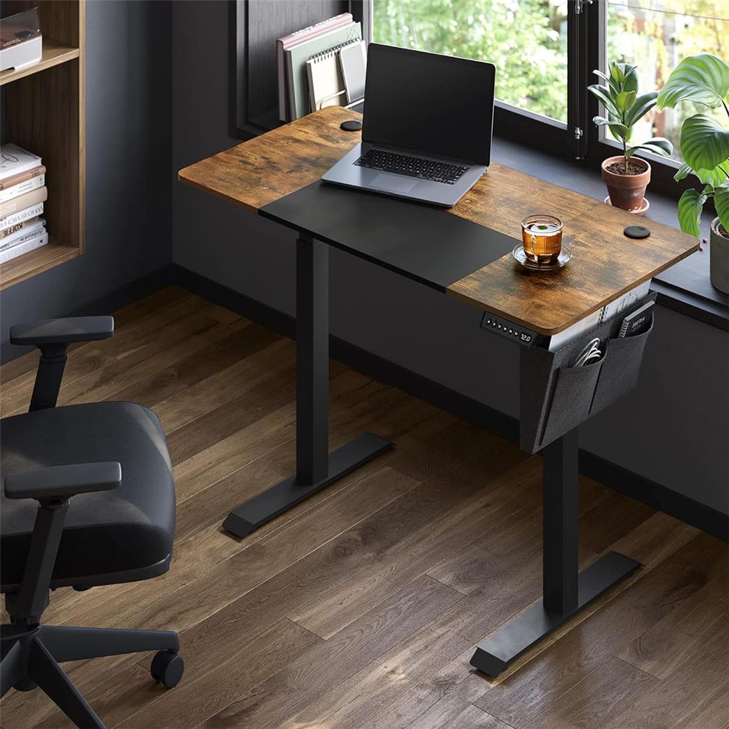 Bureau Réglable en Hauteur ALPES, 120x60 cm, Structure Metallique, Noyer et Noir