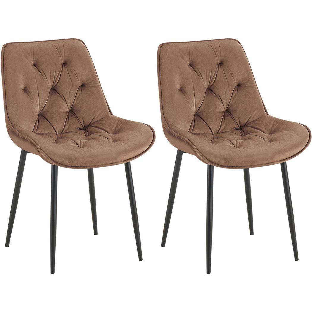 Lot de 2 Chaises visiteur GRACE, Design Confortable et Elégant, Piétement métallique, en Velours Marron