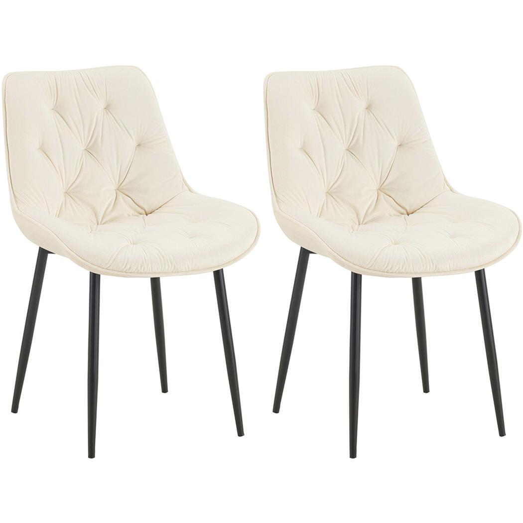 Lot de 2 Chaises visiteur GRACE, Design Confortable et Elégant, Piétement métallique, en Velours Crème