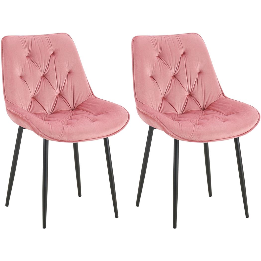 Lot de 2 Chaises visiteur GRACE, Design Confortable et Elégant, Piétement métallique, en Velours Rose