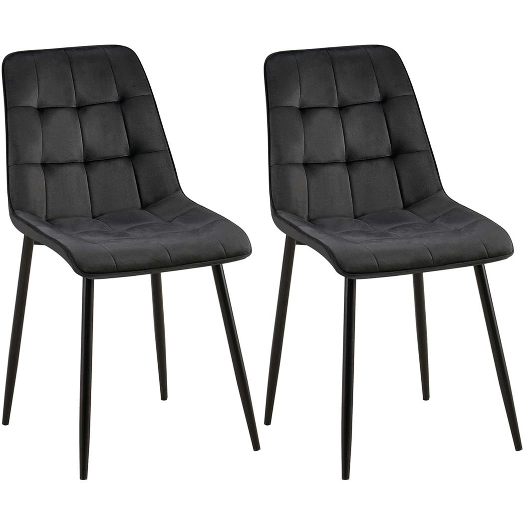 Lot de 2 Chaises Visiteur HALIMA, Rembourrage Épais, Structure Métallique, en Velours, Noir