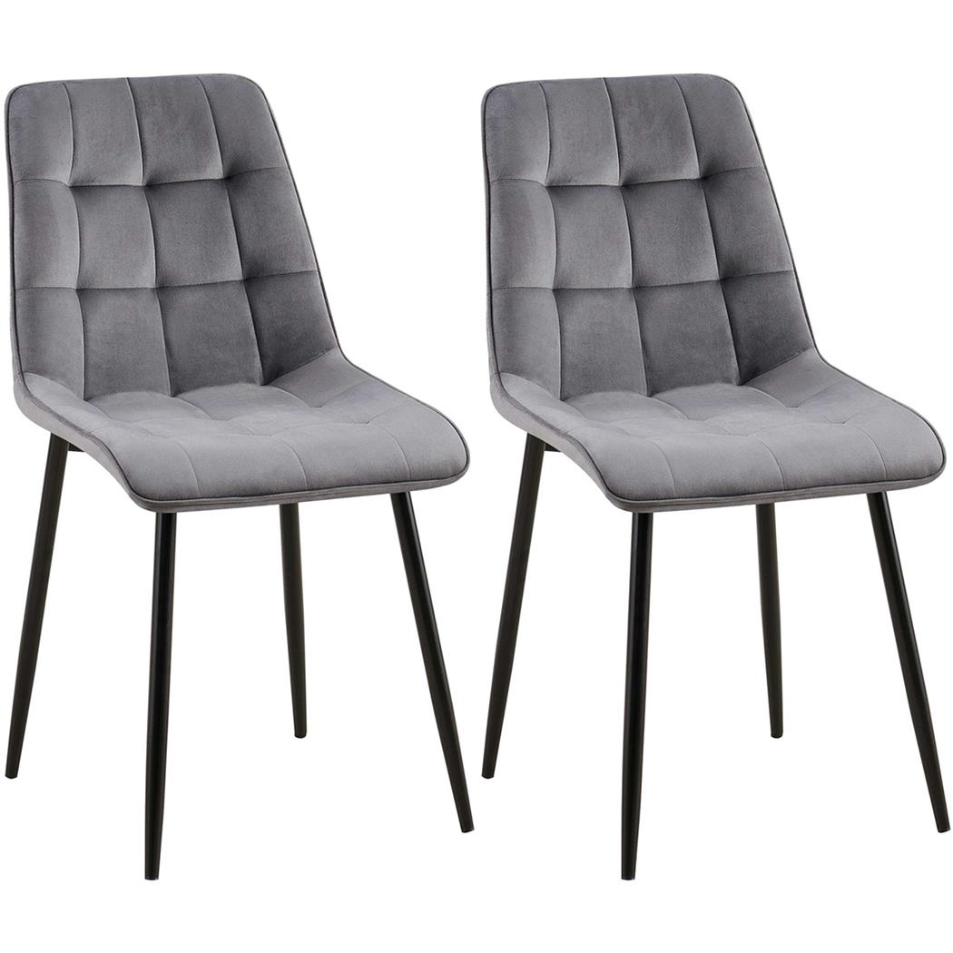 Lot de 2 Chaises Visiteur HALIMA, Rembourrage Épais, Structure Métallique, en Velours, Gris Foncé