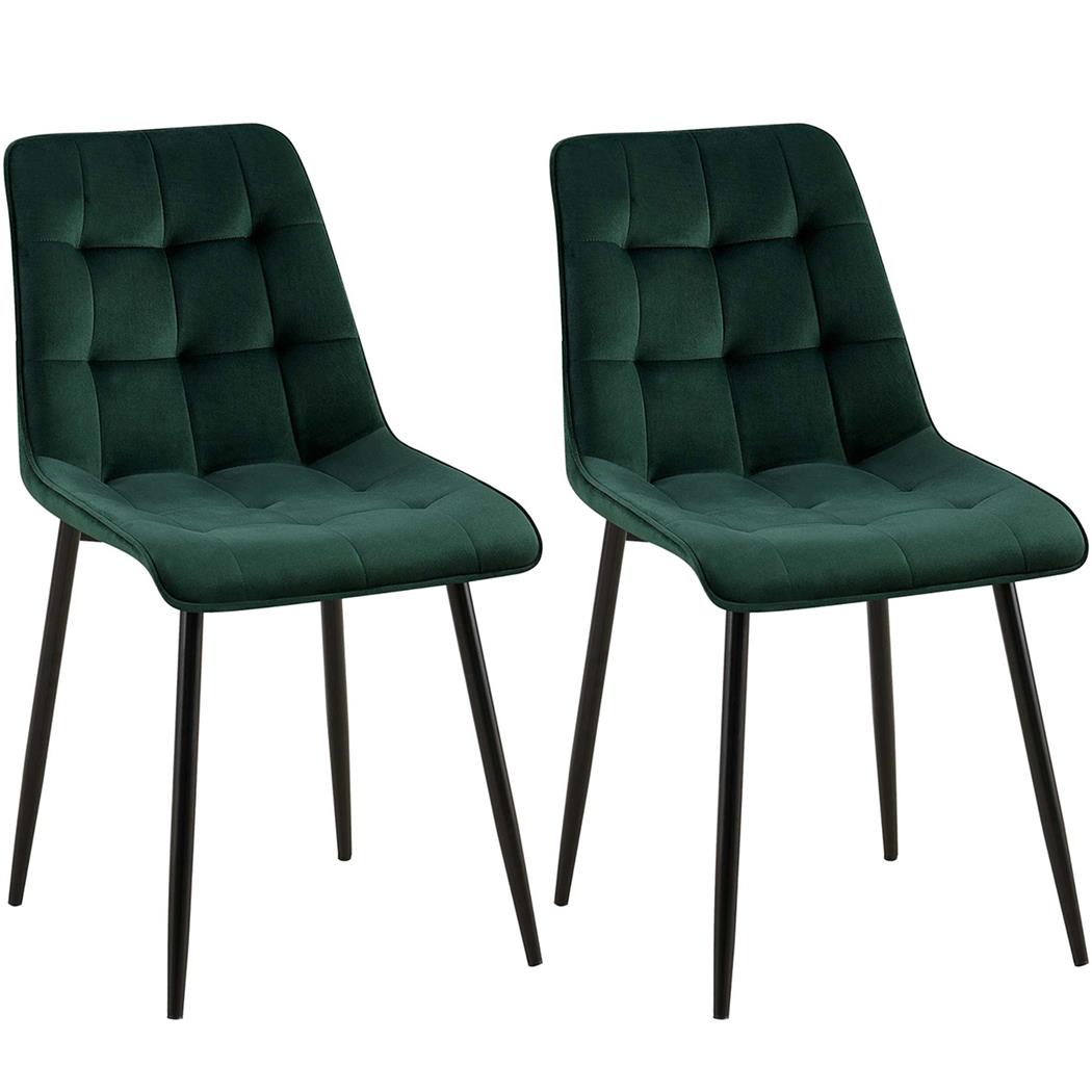Lot de 2 Chaises Visiteur HALIMA, Rembourrage Épais, Structure Métallique, en Velours, Vert