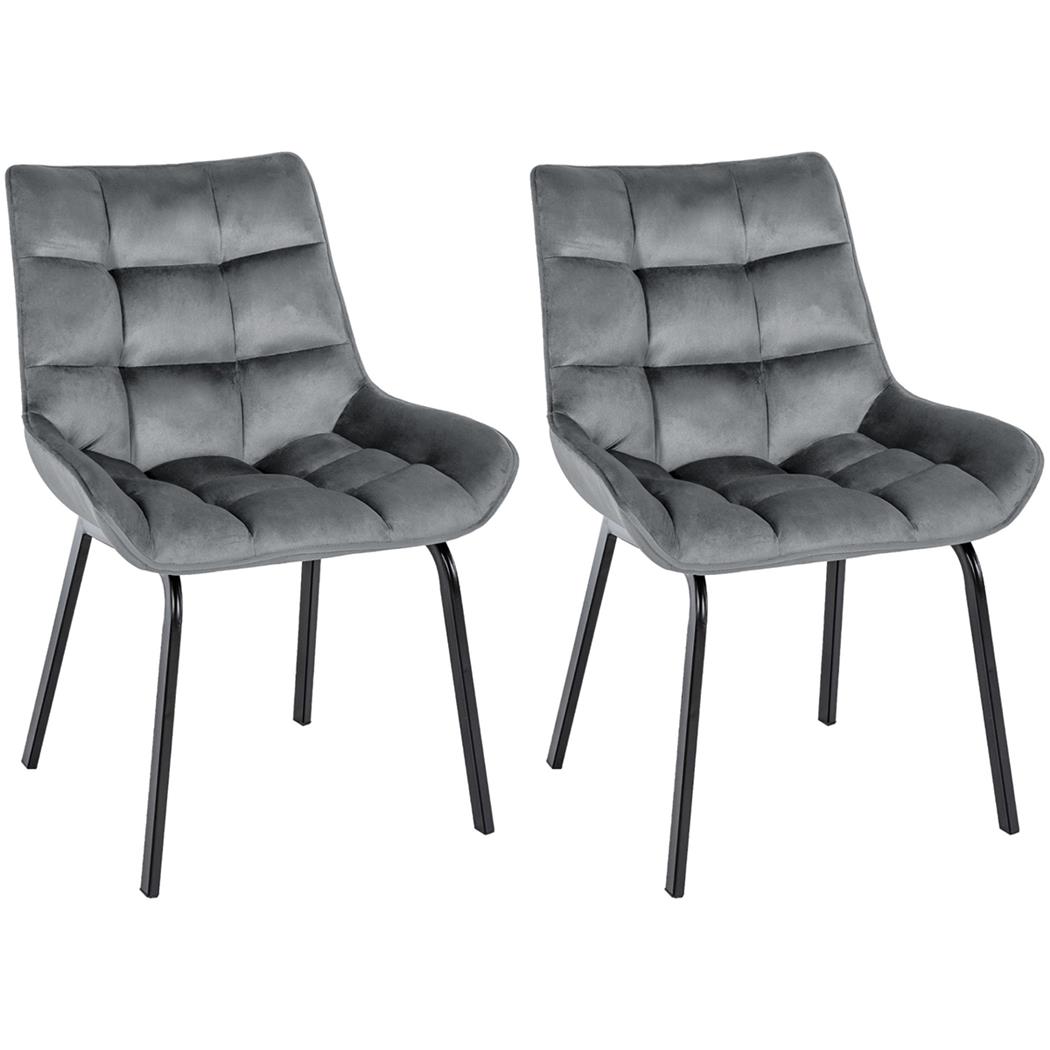 Lot de 2 Chaises visiteur MAMBO, Rembourrage Épais, Piétement métallique, en Velours Gris Foncé