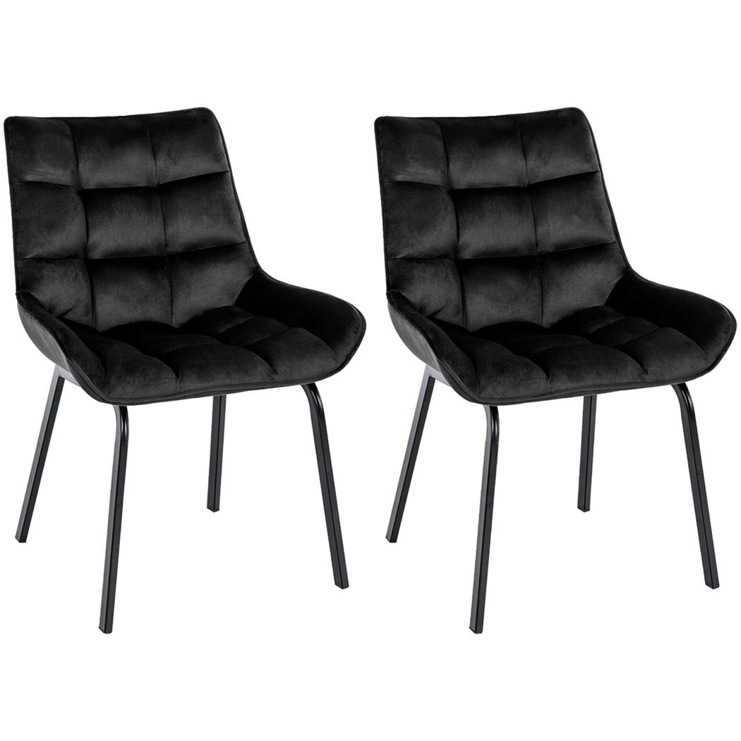 Lot de 2 Chaises visiteur MAMBO, Rembourrage Épais, Piétement métallique, en Velours Noir
