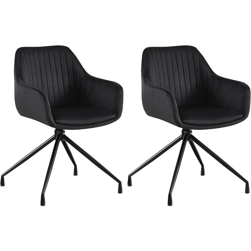 Lot de 2 Chaises Visiteur TANNER, Structure Métallique, Pivotante à 180º, Velours, Noir