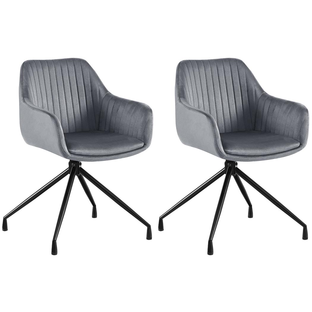 Lot de 2 Chaises Visiteur TANNER, Structure Métallique, Pivotante à 180º, Velours, Gris